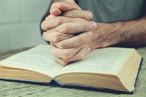 Praying Hands Over A Holy Bible Stock Photo Image Of Study
