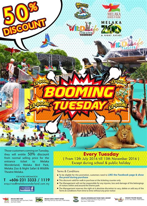 • minimum with 2 years experience equivalent experienced in theme park operation • minimum diploma or degree or equivalent • willing to work on public holiday. Promotion BOOMING TUESDAY At Melaka Wonderland Theme Park ...