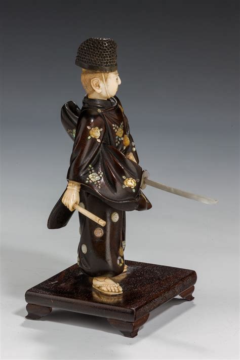 Antique Japanese Wood And Ivory And Shibayama Figure Of A Samurai