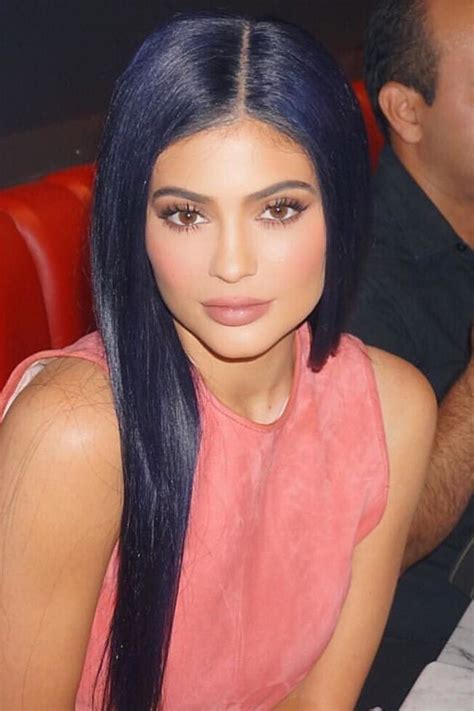 Kylie Jenner Straight Blue Flat Ironed Side Part Hairstyle Steal Her