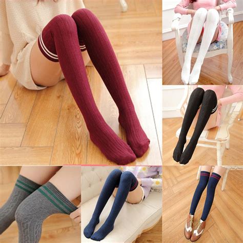 Buy Sexy Girl Socks Japanese Style Long Socks Navy Three Stripe Cotton Over Knee Thigh High