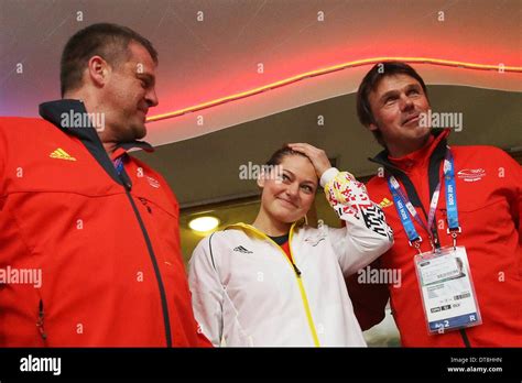 Carina Vogt Of Germany Celebrates With Andreas Bauer R And Peter