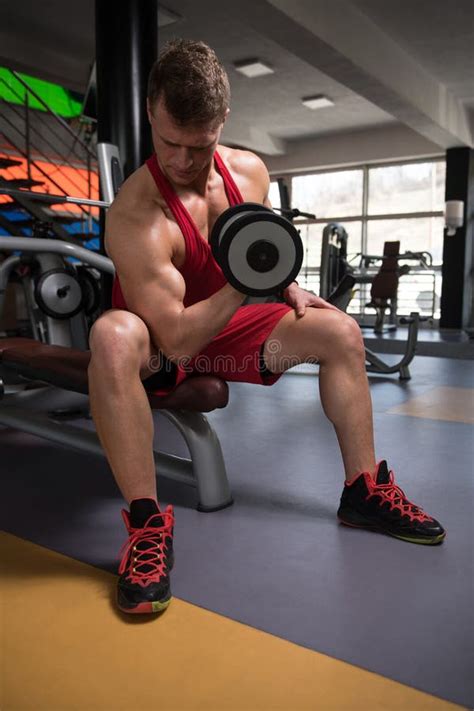 Man With Dumbbells Exercising Biceps Stock Image Image Of Fitness