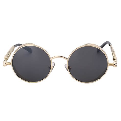 060 C1 Steampunk Gothic Sunglasses Metal Round Circle Gold Frame Black