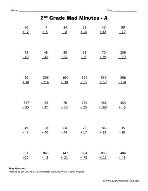 ️ Free Printable 2nd Grade Math Minutes Worksheets Pdf