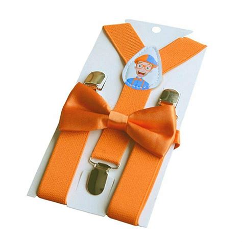 Blippi Official Kids Orange Suspenders And Clip On Bow Tie For Children