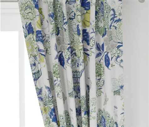 Blue Green Curtains Blue Green Floral Vase Large Floral Curtain Custom