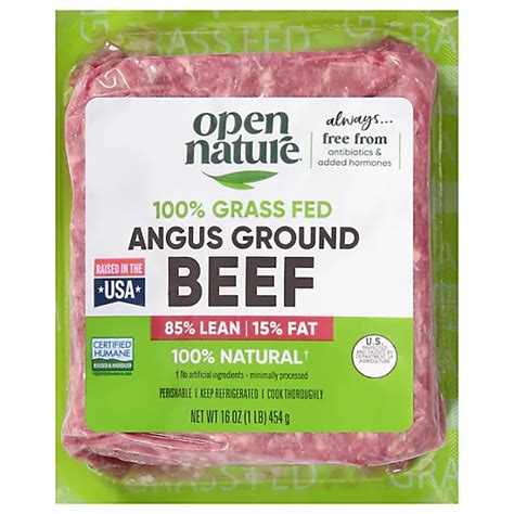 Open Nature 100 Natural Grass Fed Angus Ground Beef 85 Lean 15 Fat 16 Oz Tom Thumb