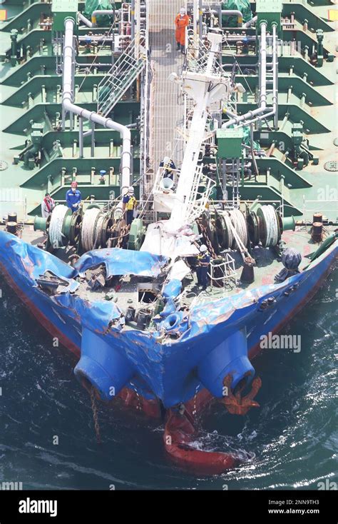 An Aerial Photo Shows A Ship Which Collided With Japanese Cargo Ship