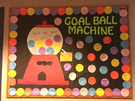 A Bulletin Board Decorated With Paper Circles And A Gumball Machine On It S Side