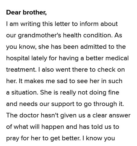 Your Sick Grandmother Has Been Admitted To The Hospital Write A Letter To Your Brother