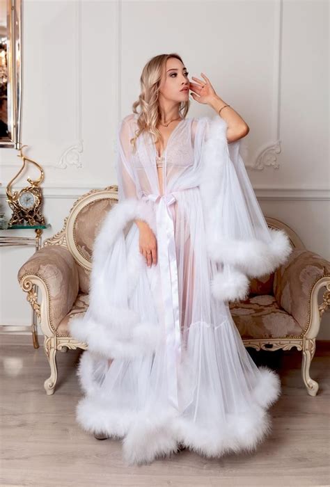 Bridal White Marabou Feather Boudoir Dressing Gown Glamour Etsy Artofit