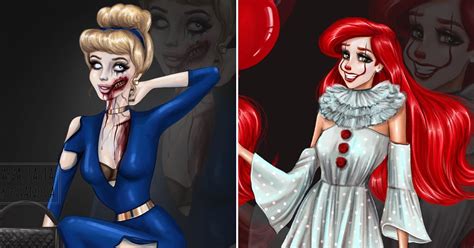 artist reimagines disney princesses as horror movie villains popsugar smart living