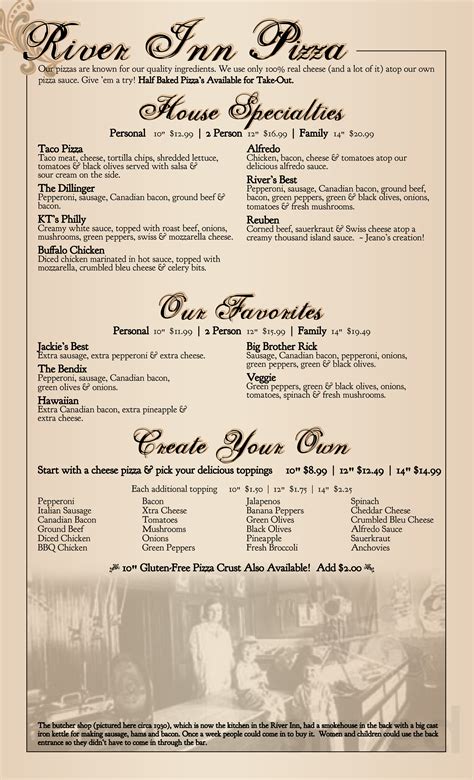 River Inn Bar & Grill menu in Hanover, Minnesota, USA