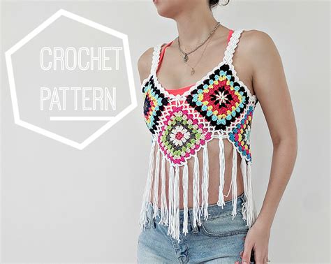 sewing and fiber boho festival granny square skirt crochet pattern motif 1970s pdf instant digital