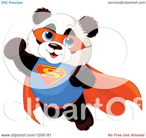 Cartoon Of A Cute Flying Baby Super Panda To The Rescue Royalty Free