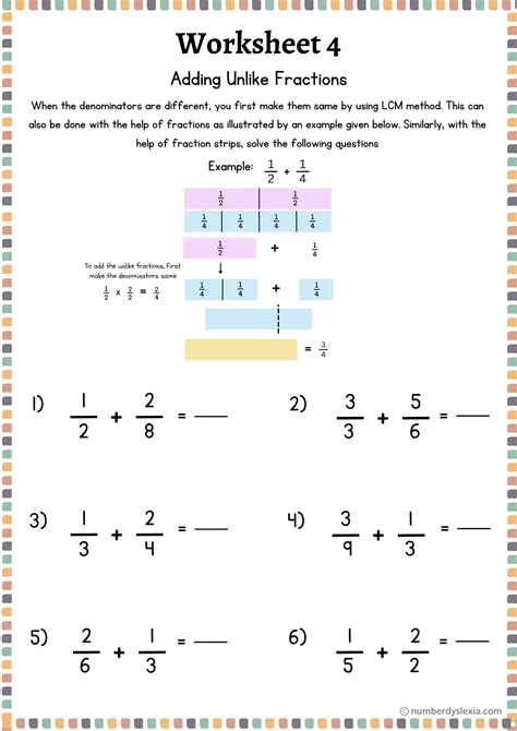 Printable Fraction Strips Worksheets Pdf Included Number Dyslexia