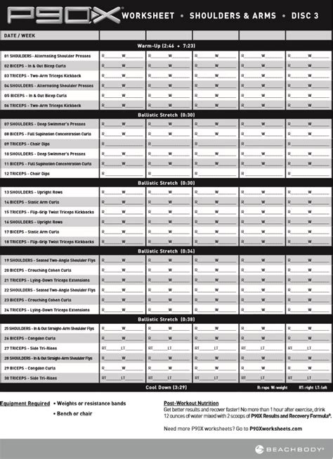 The p90x advanced excel worksheets are made by beachbody, for beachbody's p90x program. P90x Shoulders And Arms Worksheet - worksheet