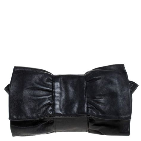 Furla Black Leather Bow Clutch Furla The Luxury Closet