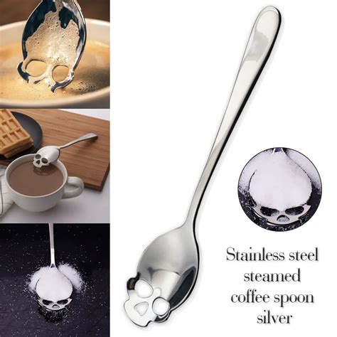 Long Handle Skull Shaped Metal Spoon Teaspoon Tea Spoon Dessert Spoon Tableware Sliver In Spoons