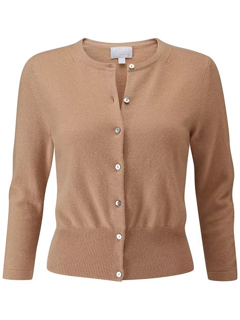 Pure Collection Cashmere Cropped Cardigan Camel At John Lewis And Partners