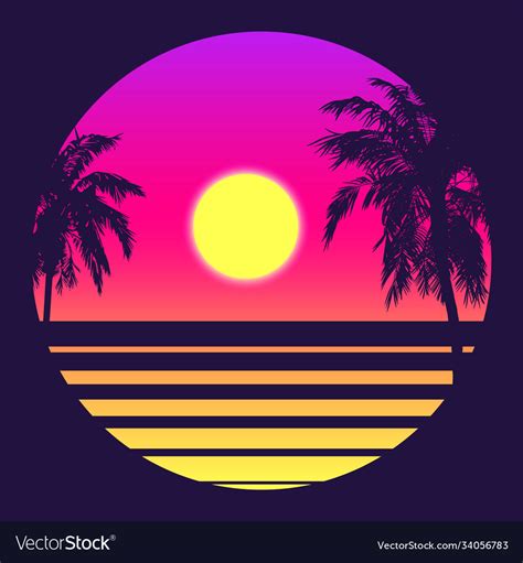 Retro 80s Style Tropical Sunset With Palm Tree Vector Image