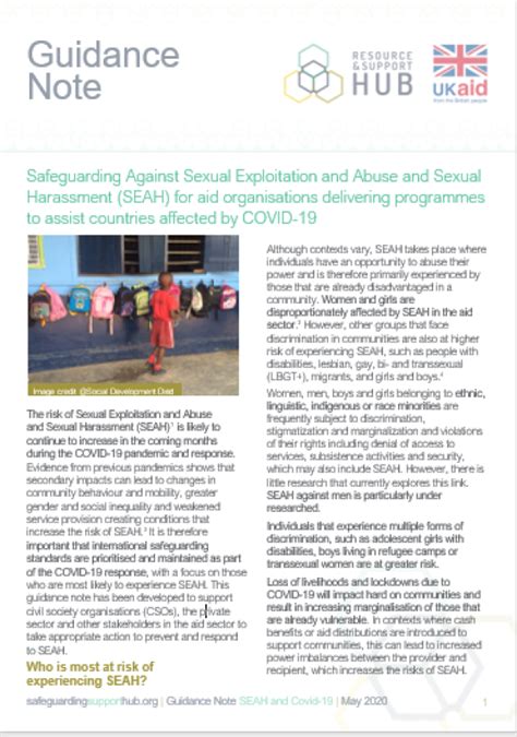 Guidance Note Safeguarding Against Sexual Exploitation And Abuse And Sexual Harassment Seah