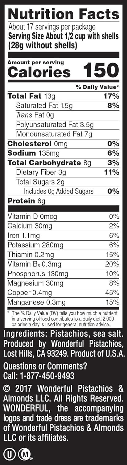 Wonderful Pistachios Nutrition Label