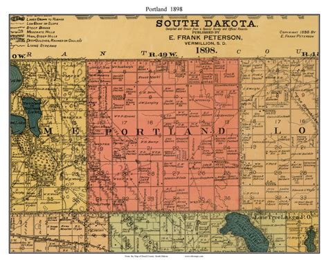 Portland South Dakota 1898 Old Town Map Custom Print Deuel Co Old