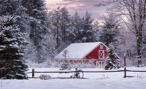A Red Barn On A Snowy Winter Morning By Stocksy Contributor Rob
