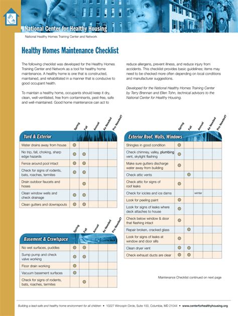 Fillable Online Hud Healthy Homes Maintenance Checklist Hud Fax Email