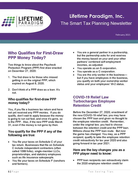 The Smart Tax Planning Newsletter February 2021 Lifetime Paradigm