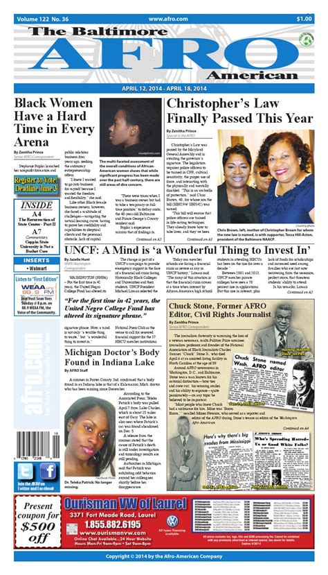 Baltimore Afro American Newspaper April 12 2014 By The Afro American