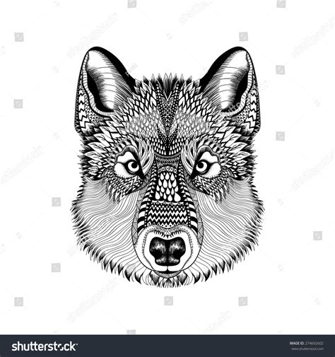 Zentangle Stylized Wolf Face Hand Drawn Guata Doodle Vector