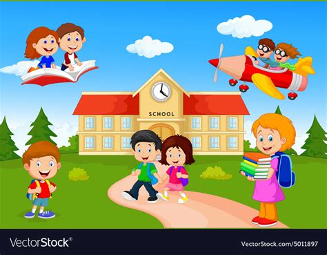 Happy Cartoon School Children Royalty Free Vector Image