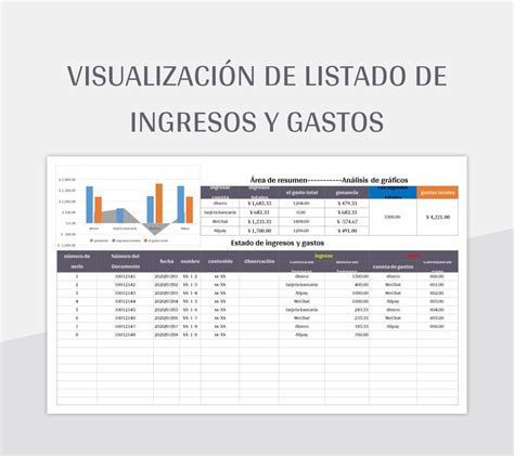Plantilla De Excel Visualización De Listado De Ingresos Y Gastos Y Hoja
