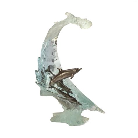 Sold Price Robert Wyland Lucite Wave Bronze Dolphin Sculpture