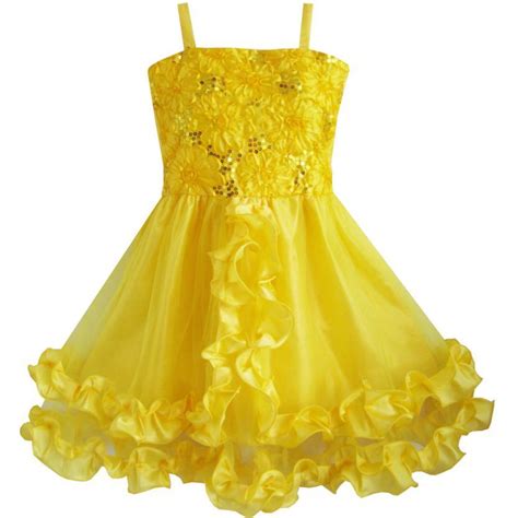 Flower Girl Dress Yellow Shinning Sequins Wedding Party Pageant Kids