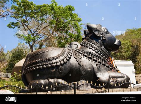 Statue Of Nandi The Bull In A Temple Chamundeswari Temple Chamundi