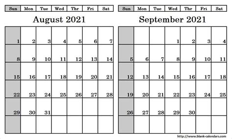 Calendar August And September 2021 Calendar 2021