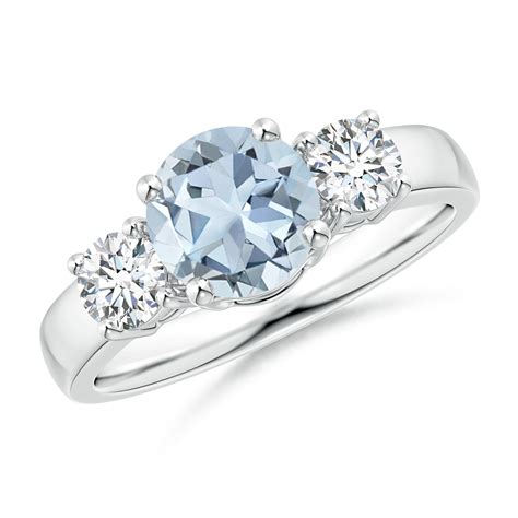 march birthstone ring classic aquamarine and diamond three stone engagement ring in 14k white