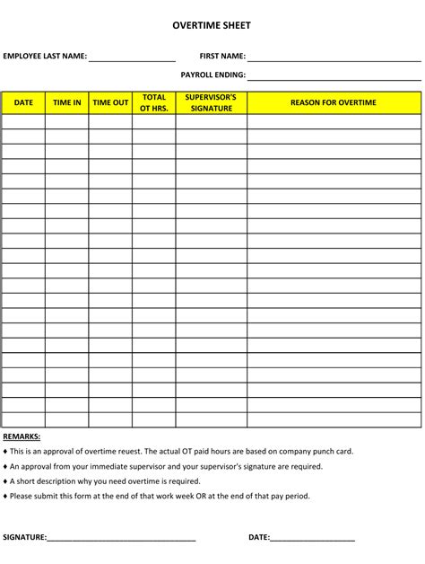 Overtime Tracking Sheet Template Download Printable Pdf Templateroller