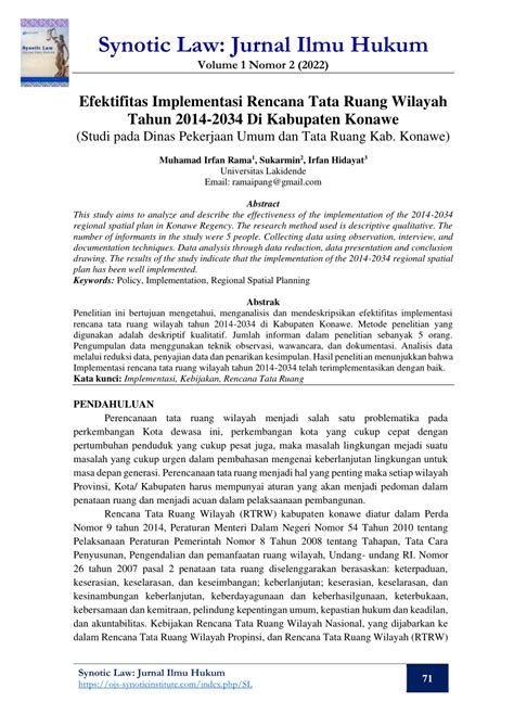 PDF Efektifitas Implementasi Rencana Tata Ruang Wilayah Tahun 2014