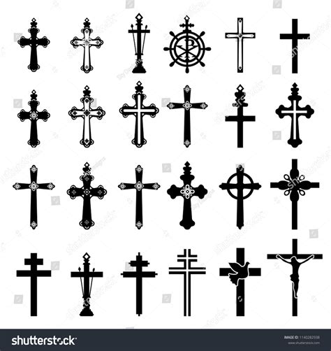 Set 35 Crucifix Vector Icons Stock Vector Royalty Free 1140282938