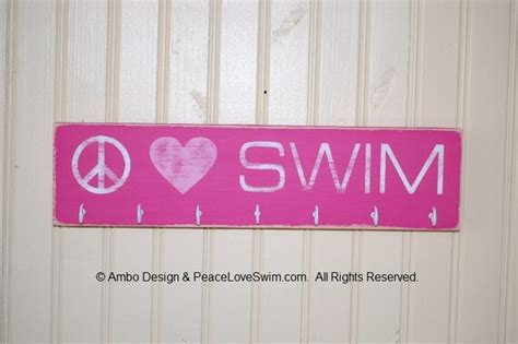 Peace Love Swim Ribbon Display Rack Sign With Hooks