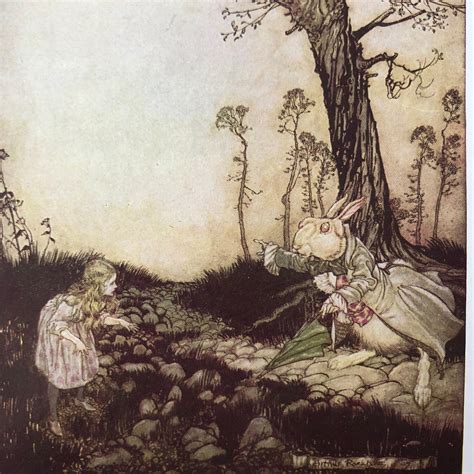 1974 Vintage Alice In Wonderland Print Arthur Rackham Illustration The White Rabbit Lino Print