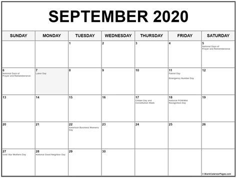 Read the list of public holidays 2020 to find out the dates and days on which festivals are falling. Collection of September 2020 calendars with holidays