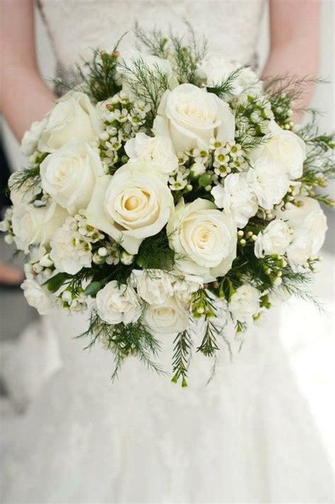 Ivory Wedding Bouquet Roses Mini Roses Carnations Wax Flowers