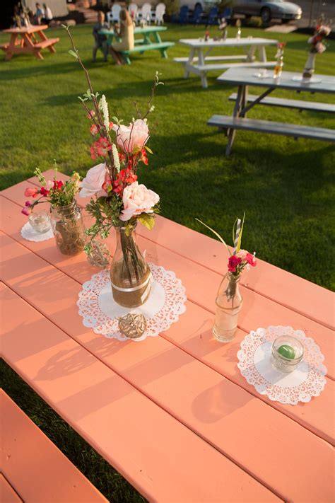 Picnic Tables For Reception So Cute Coral And Mint And And Other Vintage Colors I Love