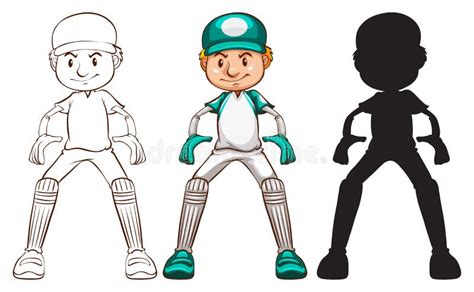 Croquis Dun Joueur De Cricket Dans Différentes Couleurs Illustration
